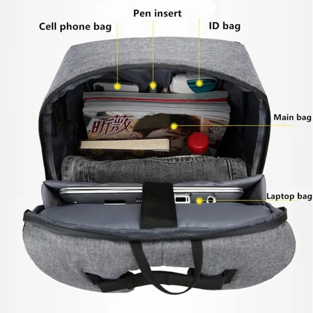 Men Backpack USB Charging Waterproof Laptop Shoulder Bag Travel School Rucksack 3