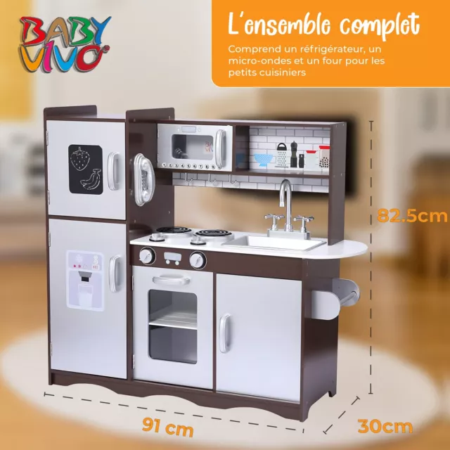 Baby Vivo Cuisine pour Enfants Bois Jouet Moderne Cuisinière Dînette Éducatif 2