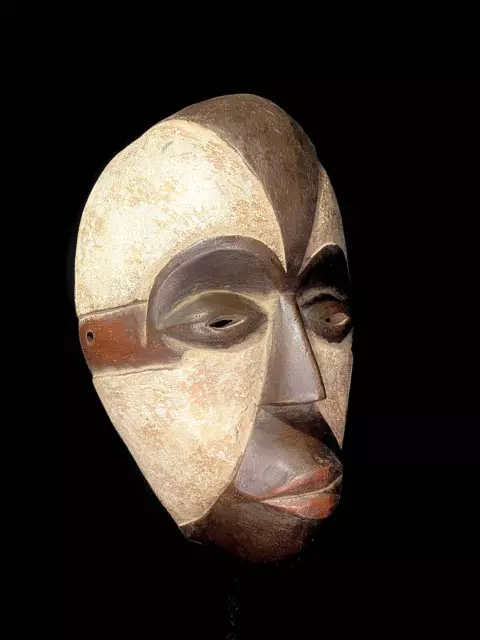 African Tribal Face Mask Wooden Masque facial Igbo Tribe Handcarved-5194