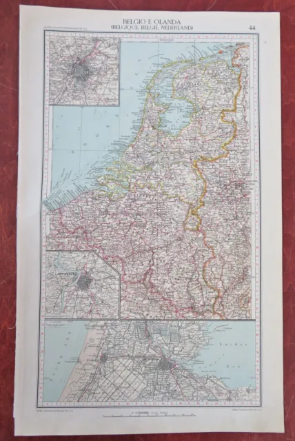 Belgium Netherlands Antwerp Amsterdam city plan Brussels 1936 large Italian map