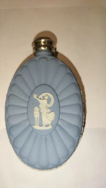 Wedgwood Blue Jasperware 925 Silver Topped Perfume Bottle & Silver Funnel Boxed