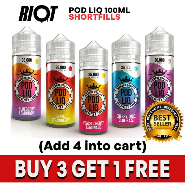 Pod Liq By Riot Squad 100ml Shortfill E-Liquid 0mg Nicotine | Buy 3 Get 1 Free |