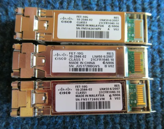 Job Lot 3 x Cisco 10-2566-02 FET-10G Multi-Mode Fibre 850nm SFP Transceiver