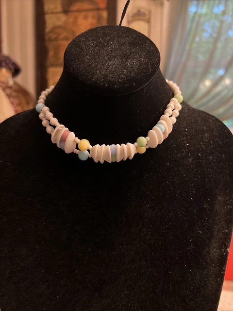 vintage 1940s white milk glass and pastel colored choker necklace