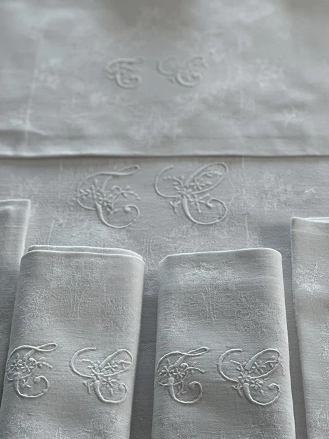 Service Table Ancien, Nappe  10 Serviettes Lin coton Mono TC NSL16