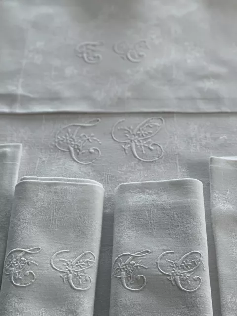 Servicio Mesa Antiguo, Mantel 10 Servilletas Lino Algodón Mono TC NSL16