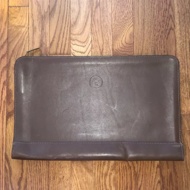 Vtg ￼ Centurion (?) portfolio brown Thick saddle leather zipper 17x10.5 document