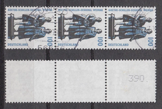 Bund 1934 RM 3er Streifen mit neuer gerader Nummer SWK 100 Pf gestempelt /2