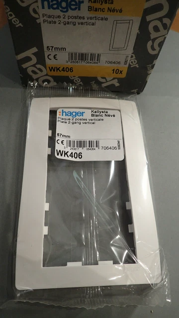 Hager WK406 - KALLYSTA - Plaque Verticale 2 postes 57mm Blanc Nève - A l'unité