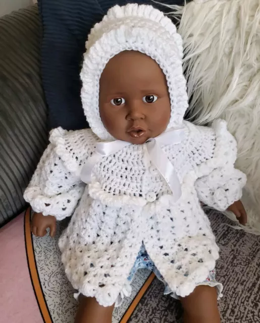 3-6 Months baby girls crochet hand knitted Bonnet Hat cardigan White