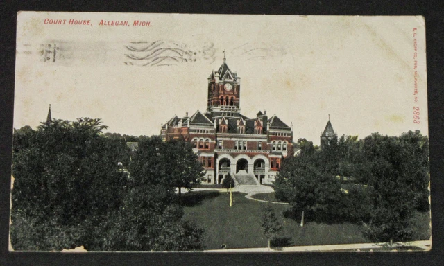 Michigan Allegan County Court House Building Mich Posted 1908 Vintage Postcard