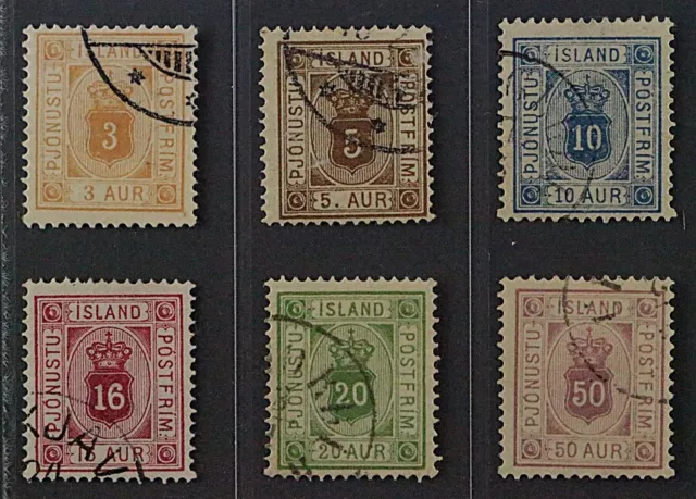 Island  3-8 A,  Dienstmarken 1876/95, Zähnung 14, sauber gestempelt, KW 248,- €