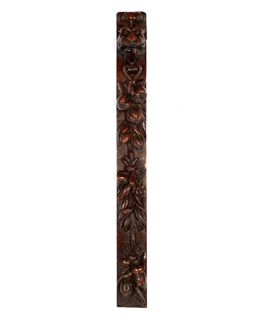 Antique French Wooden Ornament, Full Relief, Lion’s Head and Fruits, Hand Carved