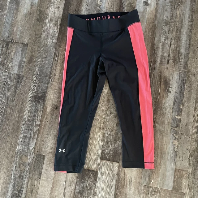 Under Armour Capri Leggings Womens M Black Pink Compression Pants Yoga Cropped