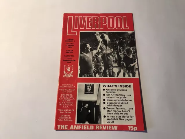 Liverpool v Birmingham City 1977/78 League Division One Football Programme