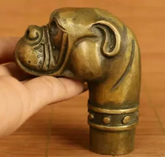 Superb Vintage Collection Old Handmade Brass Dog Statues Crutch Handle