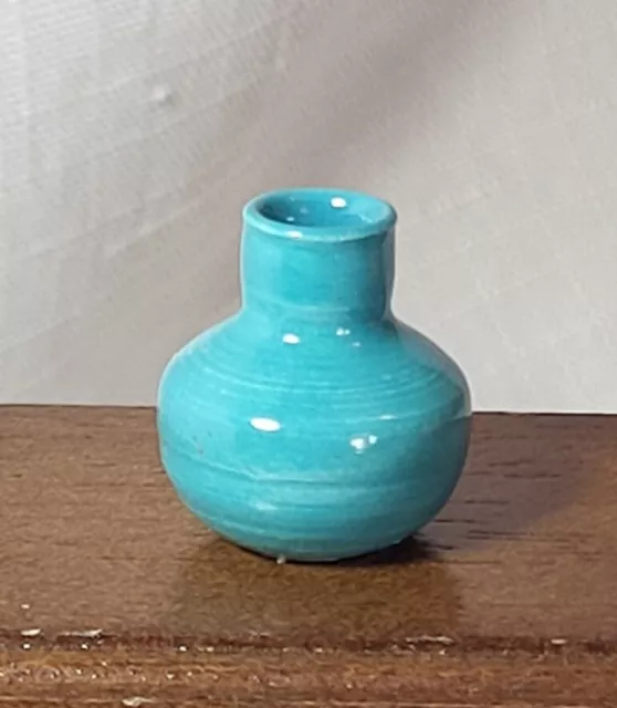 Julie Hinkle Artisan Miniature Pottery Turquoise Vase 1990