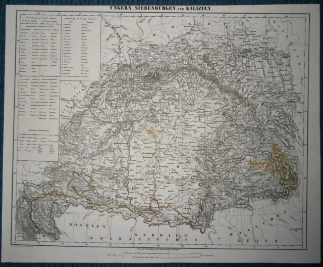 1848 Sohr Berghaus map HUNGARY, TRANSYLVANIA AND GALICIA, #19