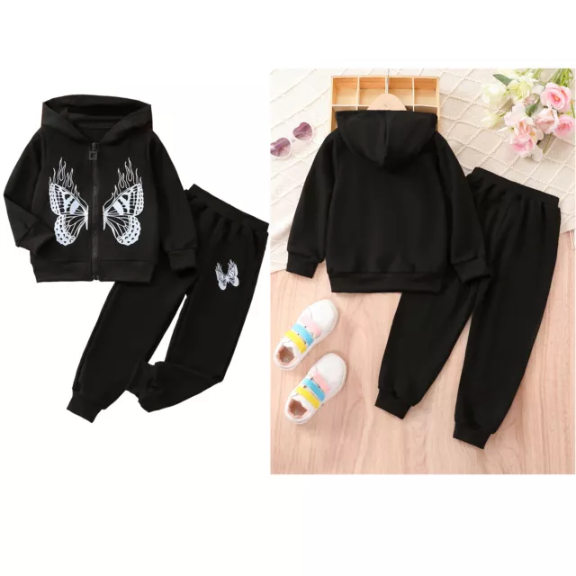 Kids Girls Sportwear Zipper Tracksuit Hooded Sport Suit Jogging Running Casual
