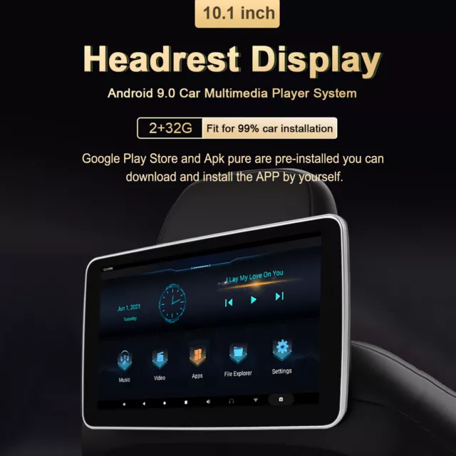 2x 10.1" Android Car Rear Headrest Monitor Touch Screen Player HDMI USB FM