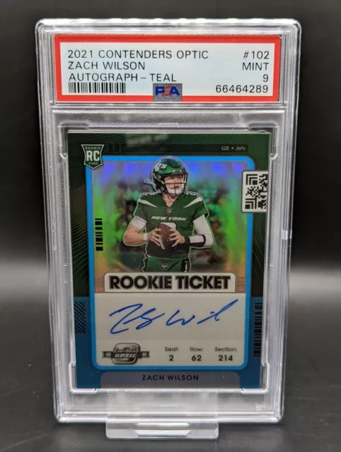 Zach Wilson 2021 Contenders Optic TEAL Rookie Ticket Auto  /75 PSA 9 MINT JETS