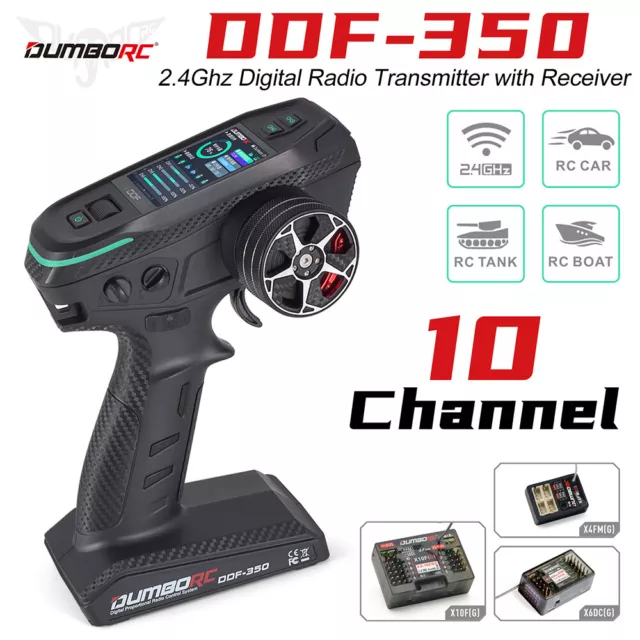 DUMBORC DDF-350 Transmitter w/ Receiver 2.4G 10CH for RC Car Boat Tank LCD FHSS