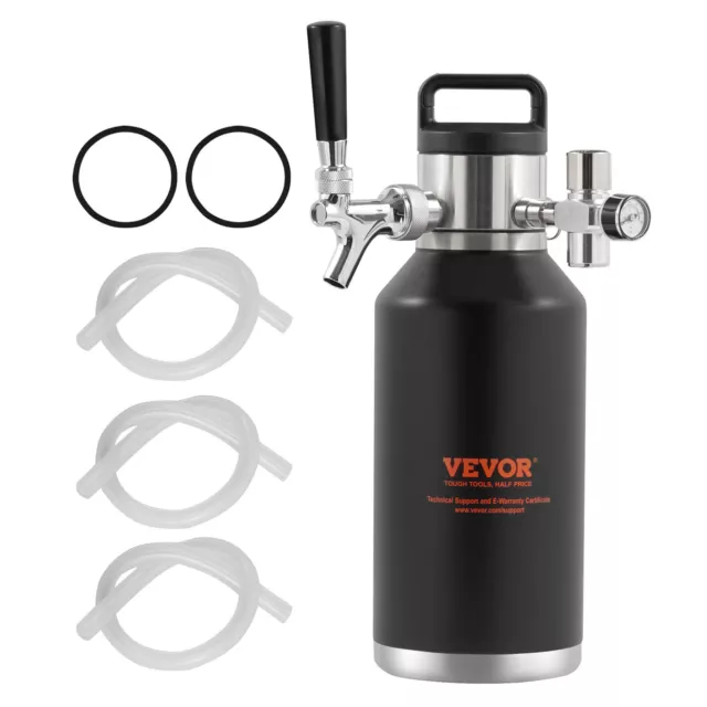 VEVOR Pressurized Growler Mini Beer Keg Draft Beer Growler Home 64Oz 1.89L Black