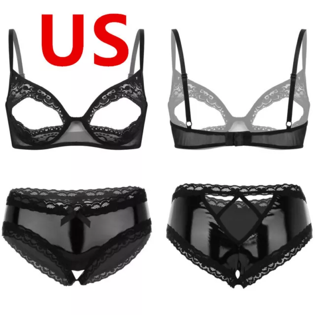 US Womens Lace Bra and Panty Set Sexy Lingerie Set Two Piece Hollow Out Bralette