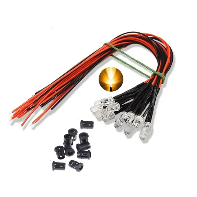 10x Ampoules LED diode Pré Câblé 5mm avec supports Orange haute luminosité 12V