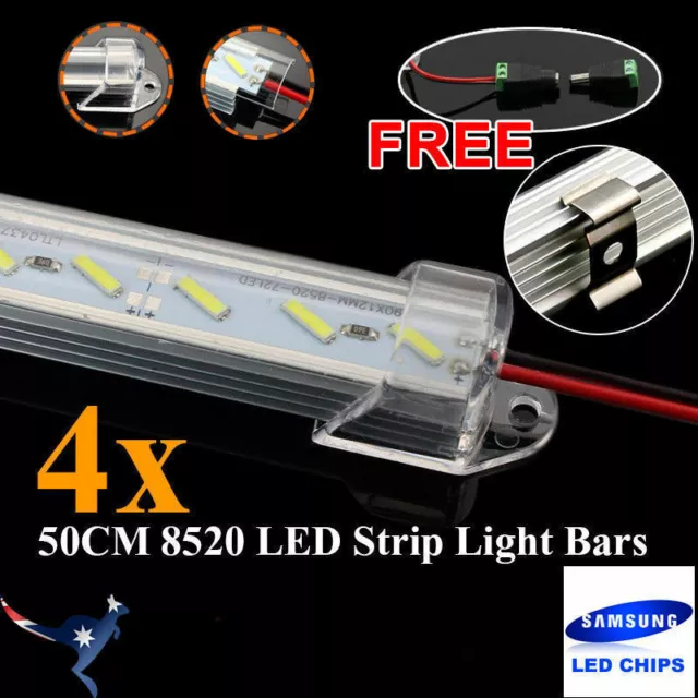 4x 50CM 12V 8520 LED Strip Light Bar Caravan 4WD Camping Boat Fishing