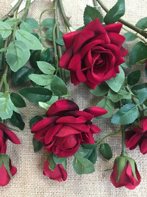 Artificial Flowers : 3 Beautiful Soft Touch Velvet Red Roses Luxury Collection
