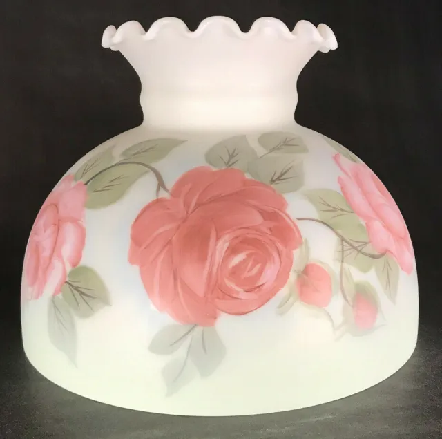 New 10" Painted Crimped Student Lamp Shade, Antique Roses, White & Green Tint