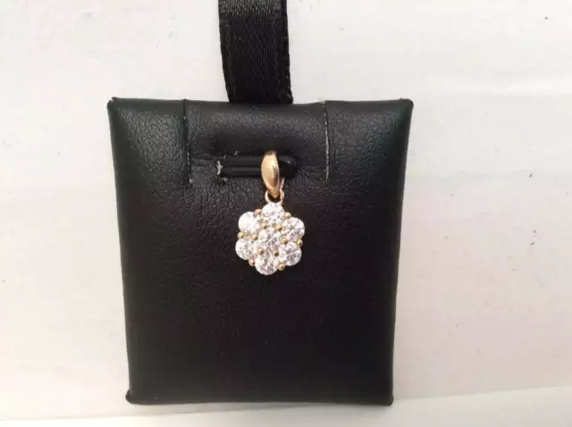 14K Yellow Real Solid Gold Cluster Flower Small Cz Charm Pendant