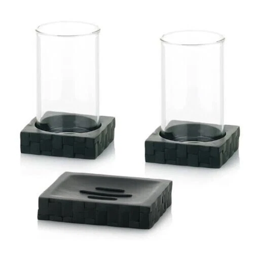 Kela Set Gobelet Verre Porte-Savon Tasses de Bouche Garniture pour Wc Noir