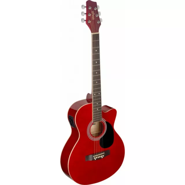 Stagg SA20ACE RED - Guitare électro-acoustique auditorium pan coupé rouge