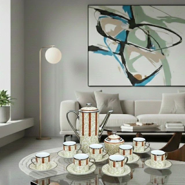 Service à Café Geneviève Lethu Harmonie - 1 Verseuse, 4 Tasses Et Sous-tasses - Porcelaine Beige - 2001