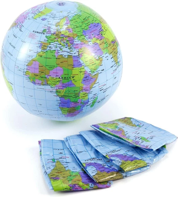 40Cm Inflatable Globe World Map Earth Blow Up Atlas Geography Beach Ball Toys X2