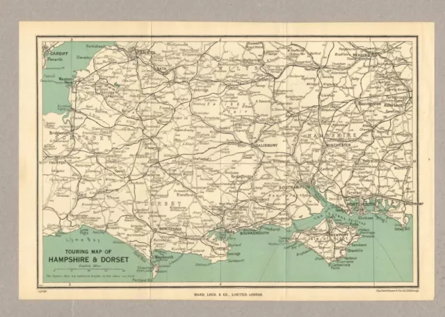 1951 Vintage Folding Map Hampshire & Dorset John Bartholomew 10" x 6.5"