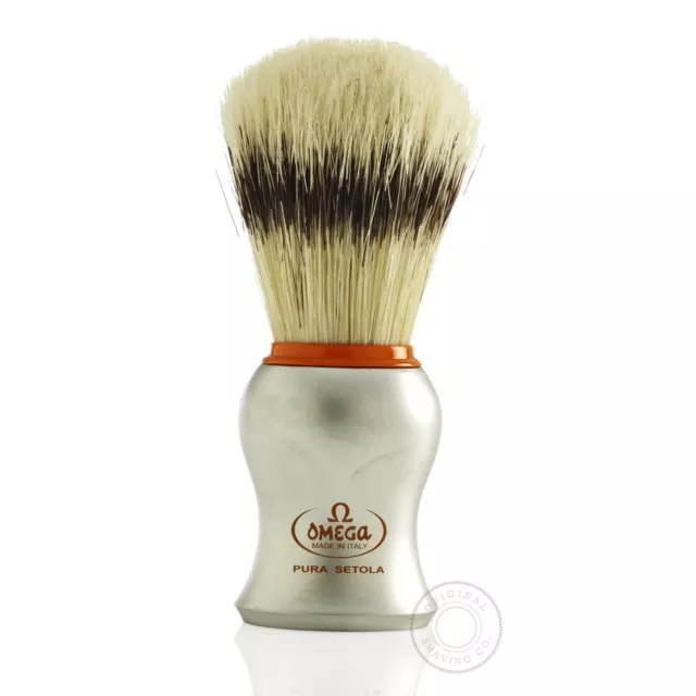 Omega 11573 Pure Bristle Shaving Brush - Silver Handle