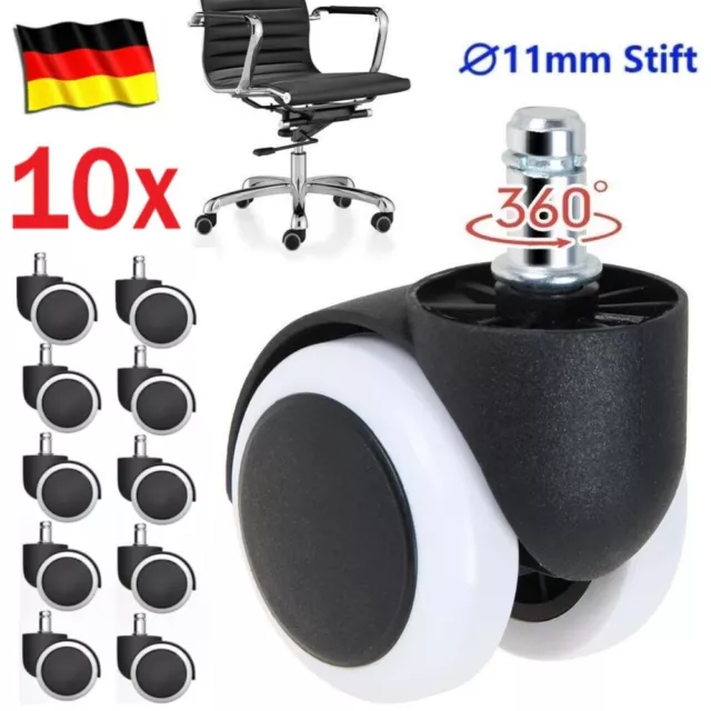 10× Bürostuhl Rollen leise kratzerfrei Universal Hartbodenrollen 11mm Stuhlroll