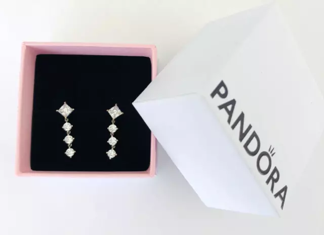 PANDORA Sterling Silver Sparkling Round & Square Drop Dangle Earrings