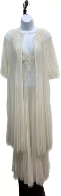 VTG Vanity Fair Peignoir Nightgown Set Chiffon Sheer Pleated Bridal Lace XS S