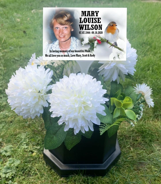 Photo plaque grave marker, Cemetery flower pot / vase option, Memorial gift.