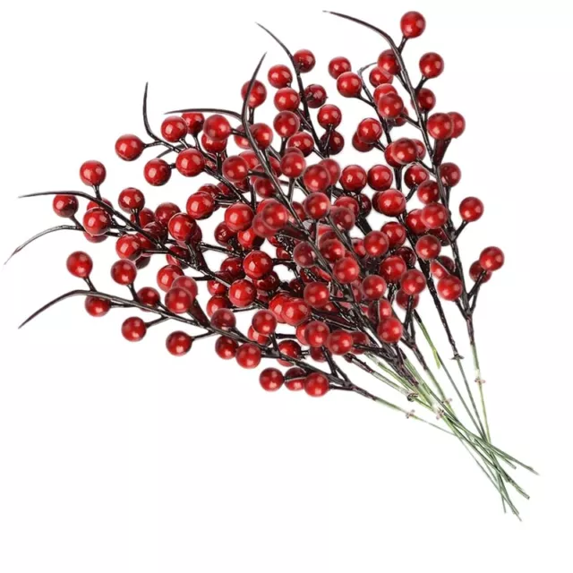 20PCS Artificial Red Berries Fake Flowers Fruits Berry Stems Crafts Floral1605