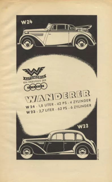 Wanderer Auto Union Reklame 1937 W 24 W 23 Werbung Cabrio
