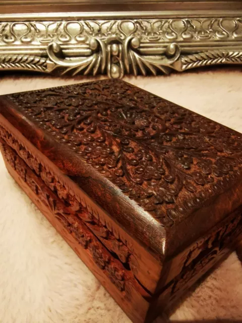 Authentic Indian Hand Carved Wooden Box