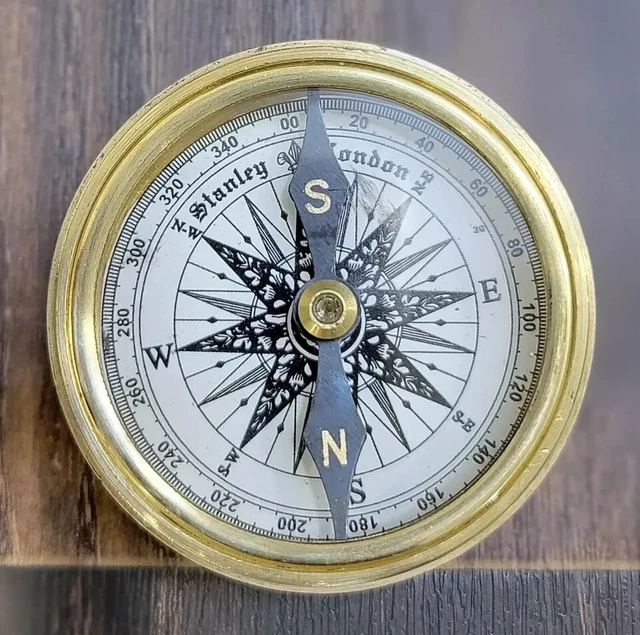 Compus Old POEM COMPASS ANTIQUE Brass 100 Year Calendar Quote Engraved Retro Brass ...