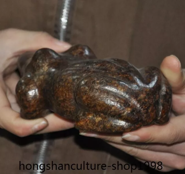 6'' China Hongshan culture old jade stone animal frog Artwork feng shui statue 3