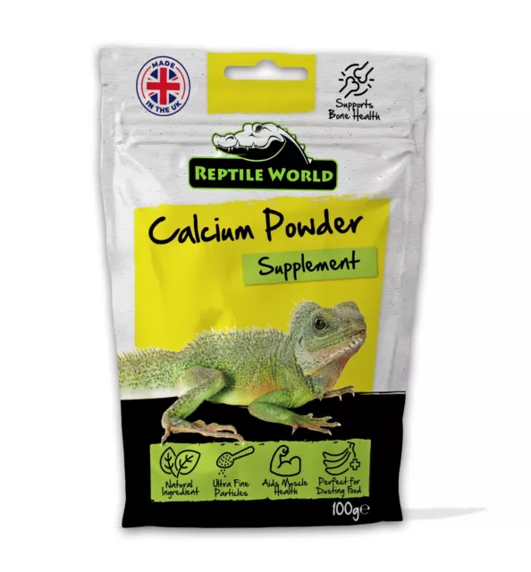 Reptile World Calcium Dust 100g | Reptiles Snake Gecko Frog Amphibian Livefood