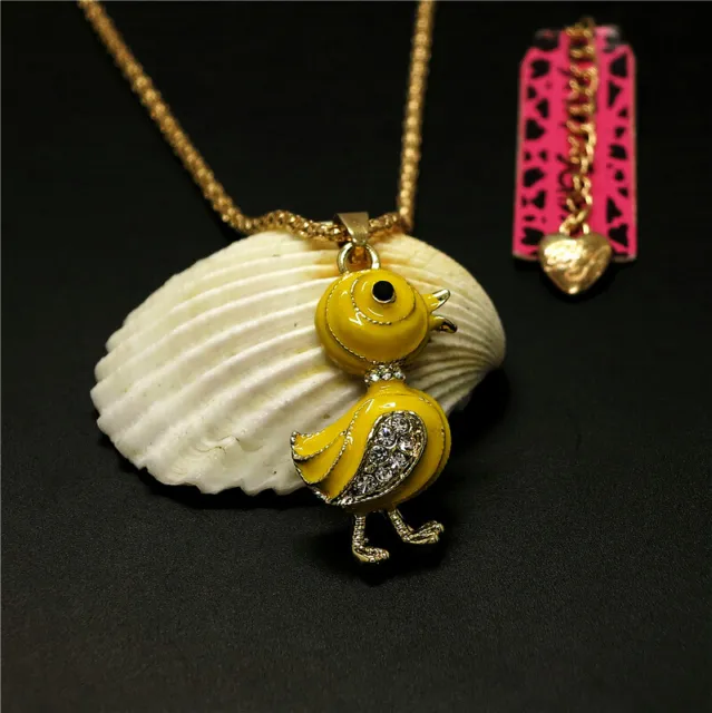 New Yellow Enamel Cute Little Duck Crystal Fashion Lady Pendant Women Necklace